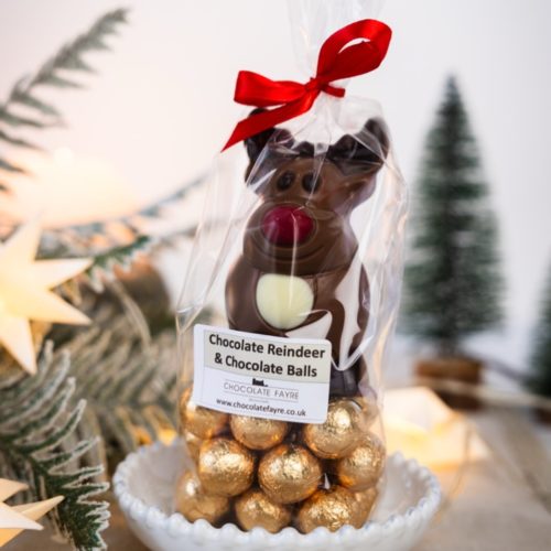 Milk Chocolate Reindeer on Golden Balls Bag