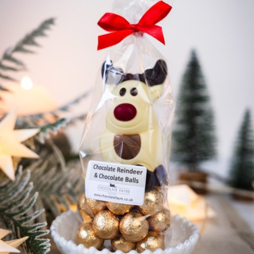 White Chocolate Reindeer on Golden Balls Bag